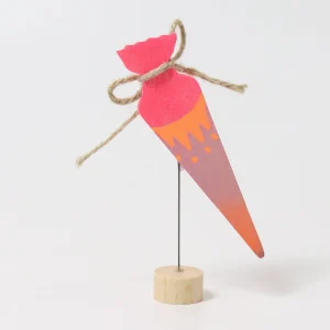 FIGURITA DE MADERA CONO ROSA NEÓN