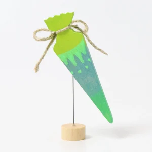 FIGURITA DE MADERA CONO VERDE NEÓN