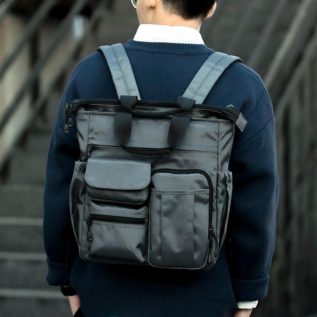 Mochila multibolsillos gris vintage - Imagen 4