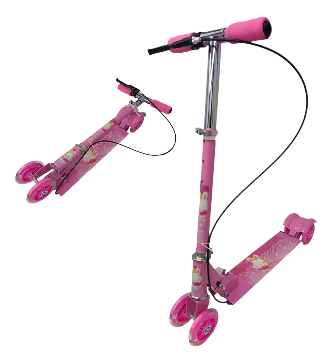 Patineta Scooter En Aluminio Con Freno 4 Ruedas Luces Led - Imagen 2