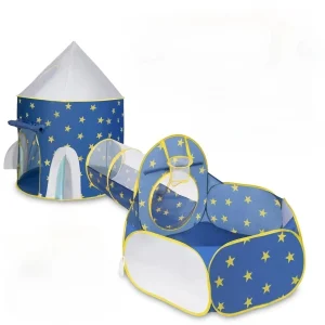 Carpa Castillo Espacial 3 en 1 con túnel y zona de juegos Rosa