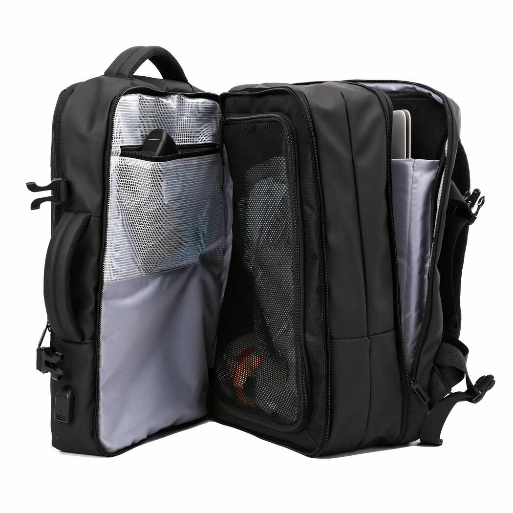 Mochila negra única con doble compartimento - Imagen 3