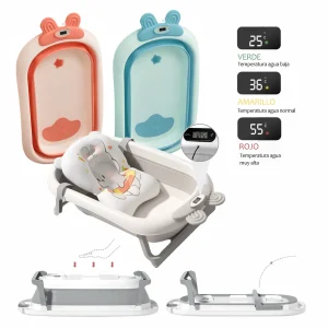 Bañera Tina Grande Para Bebe Plegable Con Termometro Digital+Cojín