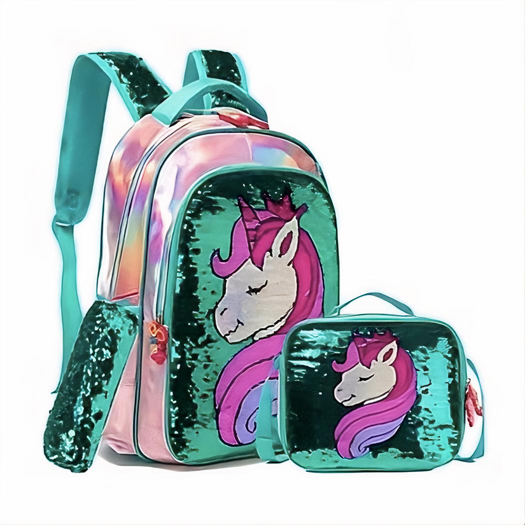 Mochila escolar y accesorios de unicornio de purpurina para niñas - Imagen 5