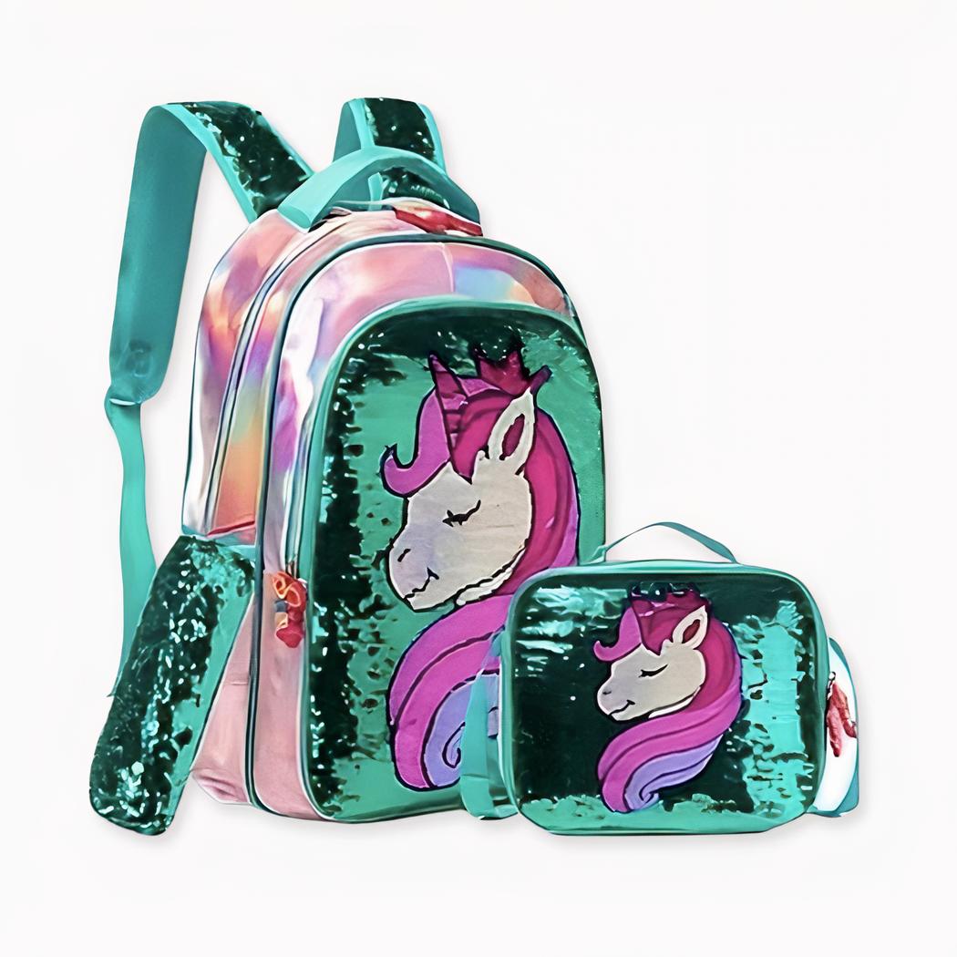 Mochila escolar y accesorios de unicornio de purpurina para niñas