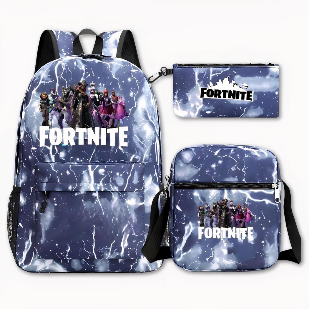 Juego de 3 piezas de mochila azul con rayos de Fortnite