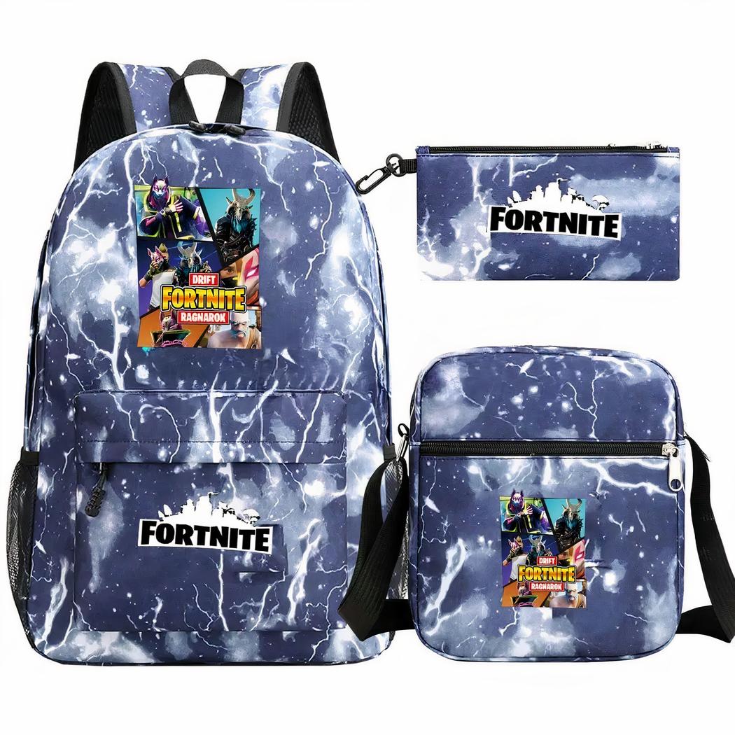 Juego de 3 piezas de mochila azul con rayos de Fortnite - Imagen 2