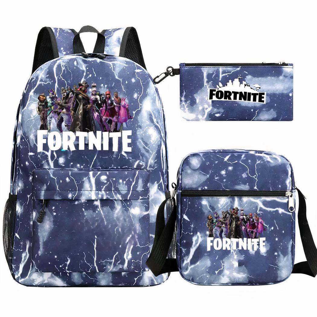 Juego de 3 piezas de mochila azul con rayos de Fortnite - Imagen 7