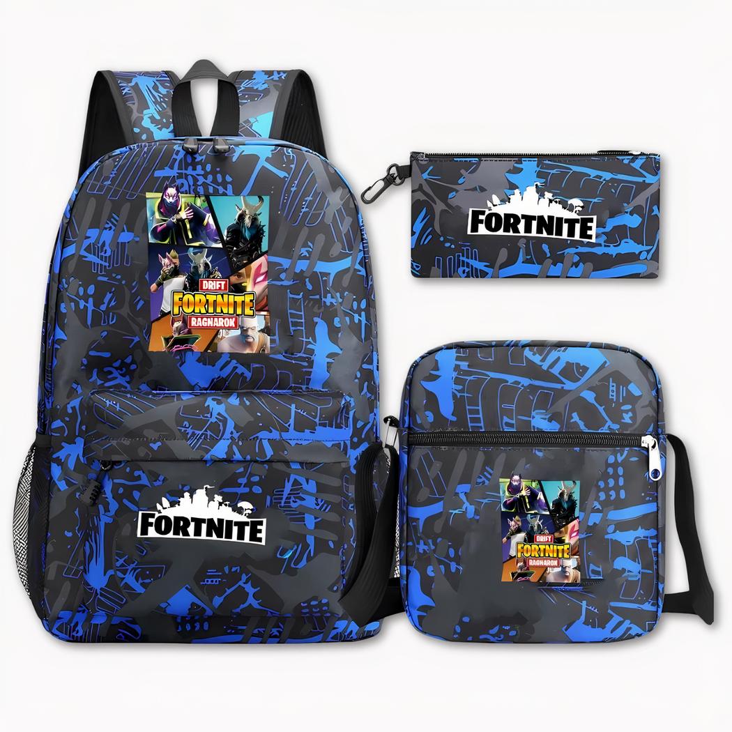 Mochila Fortnite azul y negra – Set 3 piezas