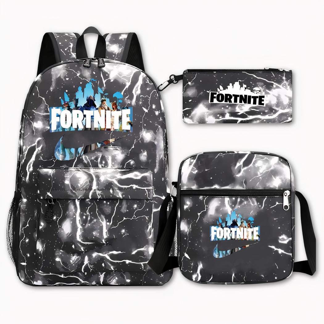 Juego de 3 piezas de mochila gris y negra de Fortnite