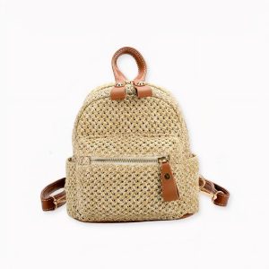 Mini mochila de paja elegante para mujer