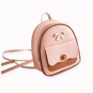 Mini mochila multifuncional rosa y marrón para mujer