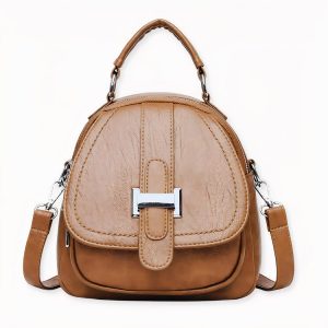 Mini mochila multibolsillos de cuero para mujer