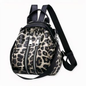 Mochila pequeña de mujer con estampado de leopardo