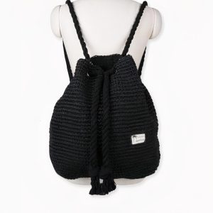 Mochila de verano de paja con cordón de punto