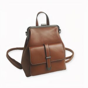 Mochila de mujer de imitación de cuero marrón estilo vintage