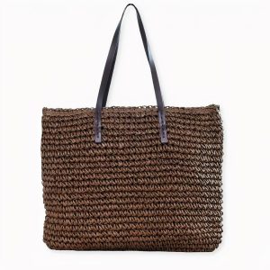 Bolsa de playa de paja tejida bohemia para mujer