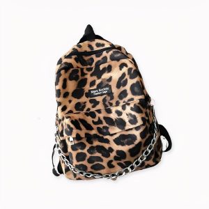 Mochila de terciopelo con estampado de leopardo