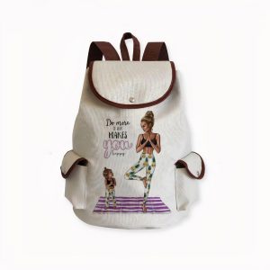Mochila de lino con motivo de yoga para madre e hija