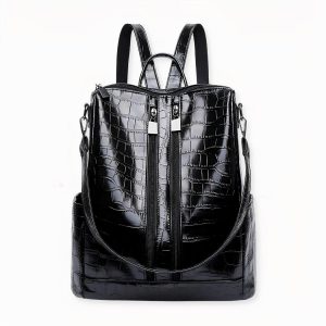 Mochila de mujer con cremallera múltiple de cocodrilo