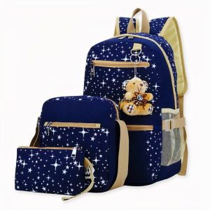 Mochila con motivo de estrella y colgante de oso