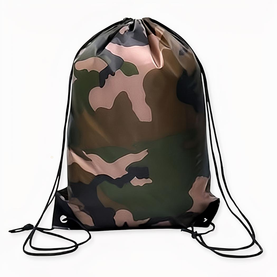Mochila pequeña de camuflaje con cordón