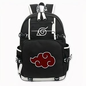 Mochila negra de Naruto con motivo de nubes de Akatsuki