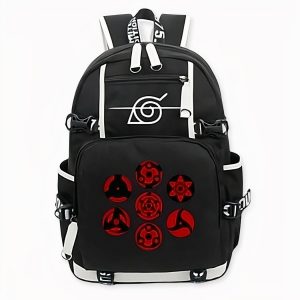 Mochila negra con motivos inspirados en Naruto