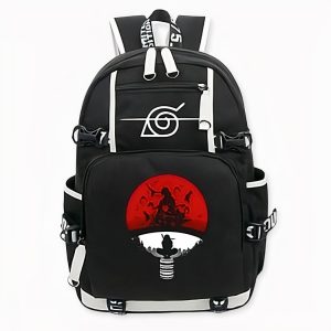 Mochila negra de Naruto con el logotipo del clan Uchiwa
