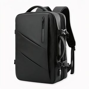 Mochila negra única con doble compartimento