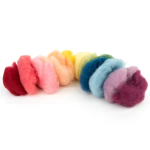 LANA CARDADA ORGÁNICA SURTIDO DE 12 COLORES .AFIELTRADO SECO.