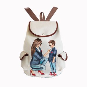 Mochila de lino con motivos de madre e hijo